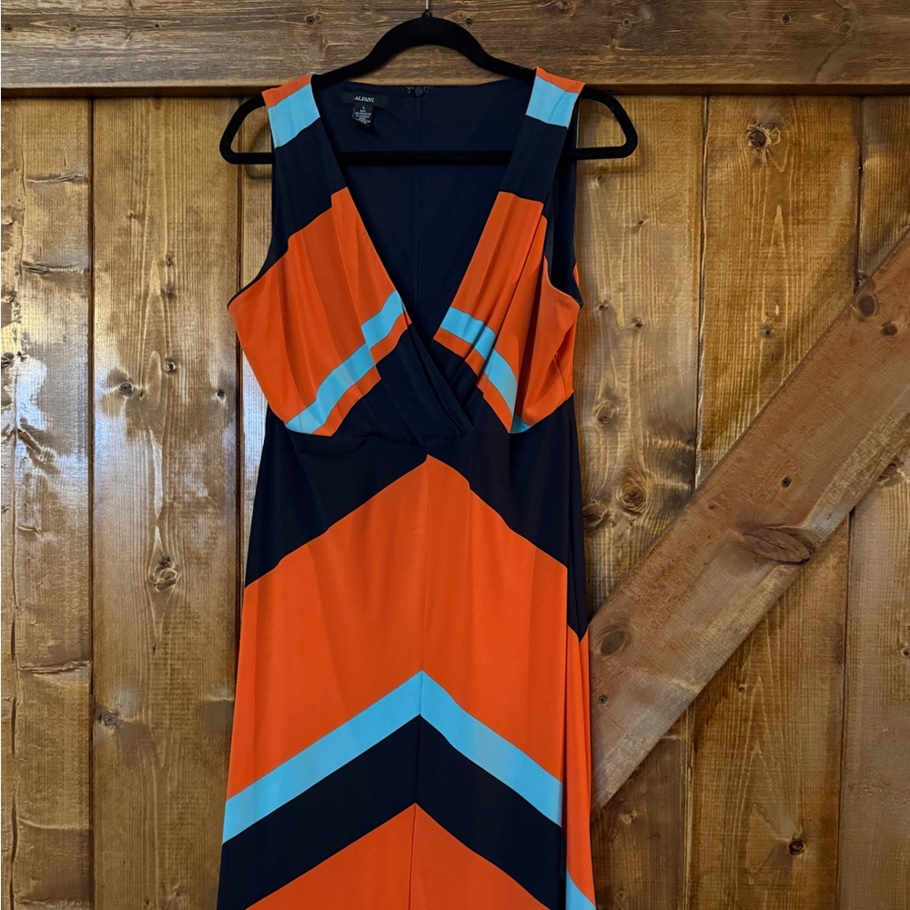 Alfani Orange and Black Sleeveless V-Neck Sundress